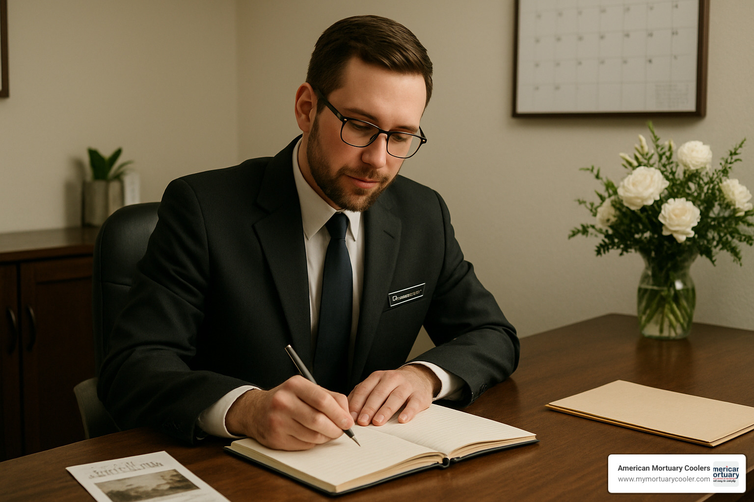 mortician journaling at desk - a day in the life of a mortician