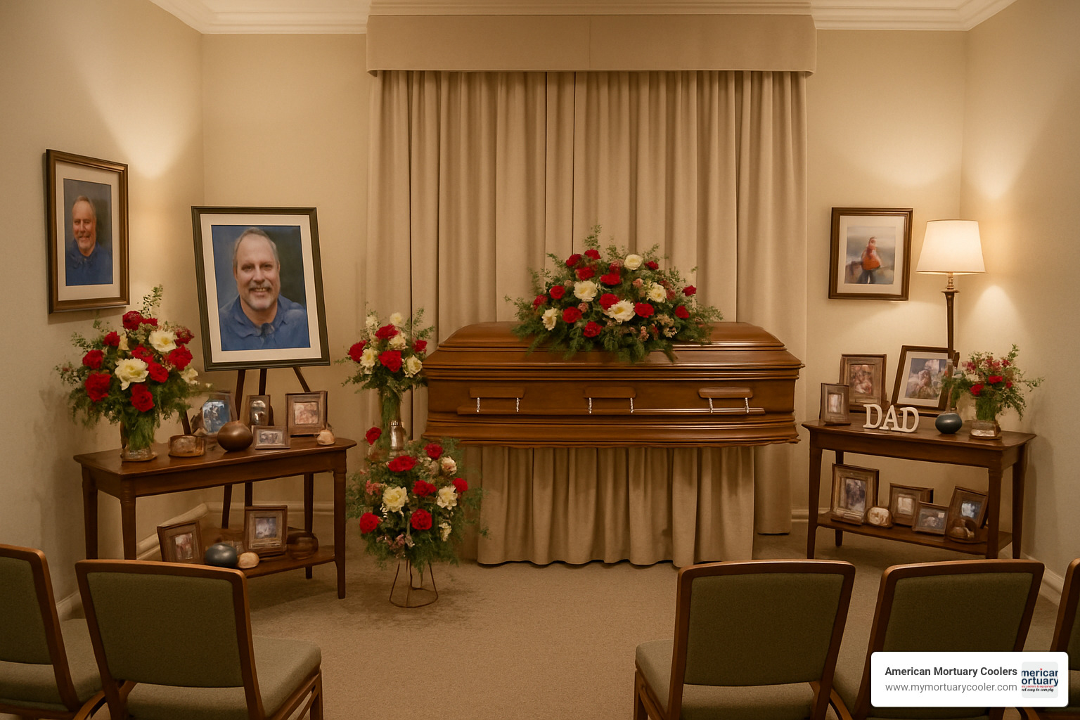 Personalized memorial service setup with themed decorations - funeral home