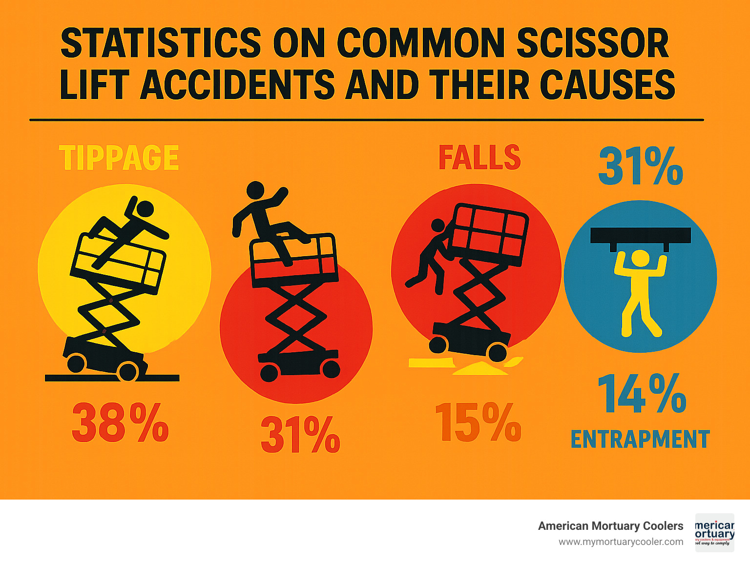 Statistics on common scissor lift accidents and their causes - manual scissor lift infographic 