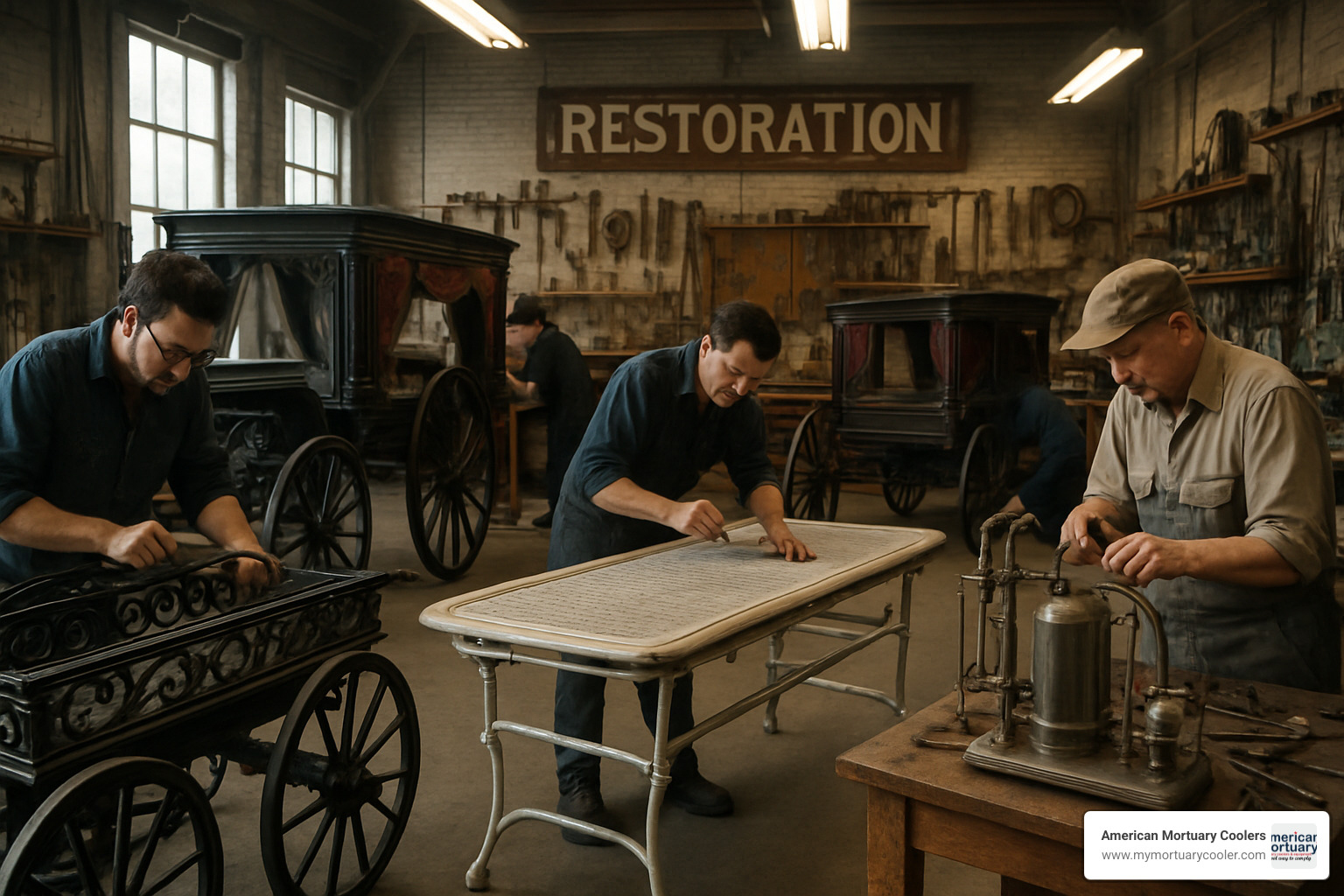 restoration workshop for vintage funeral equipment - vintage funeral equipment