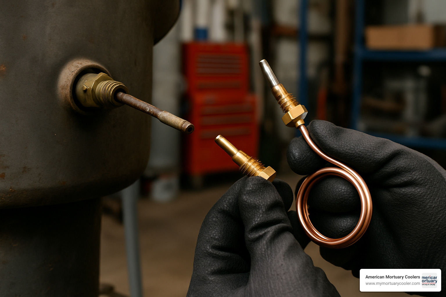 worn thermocouple being replaced - 18 inch thermocouple