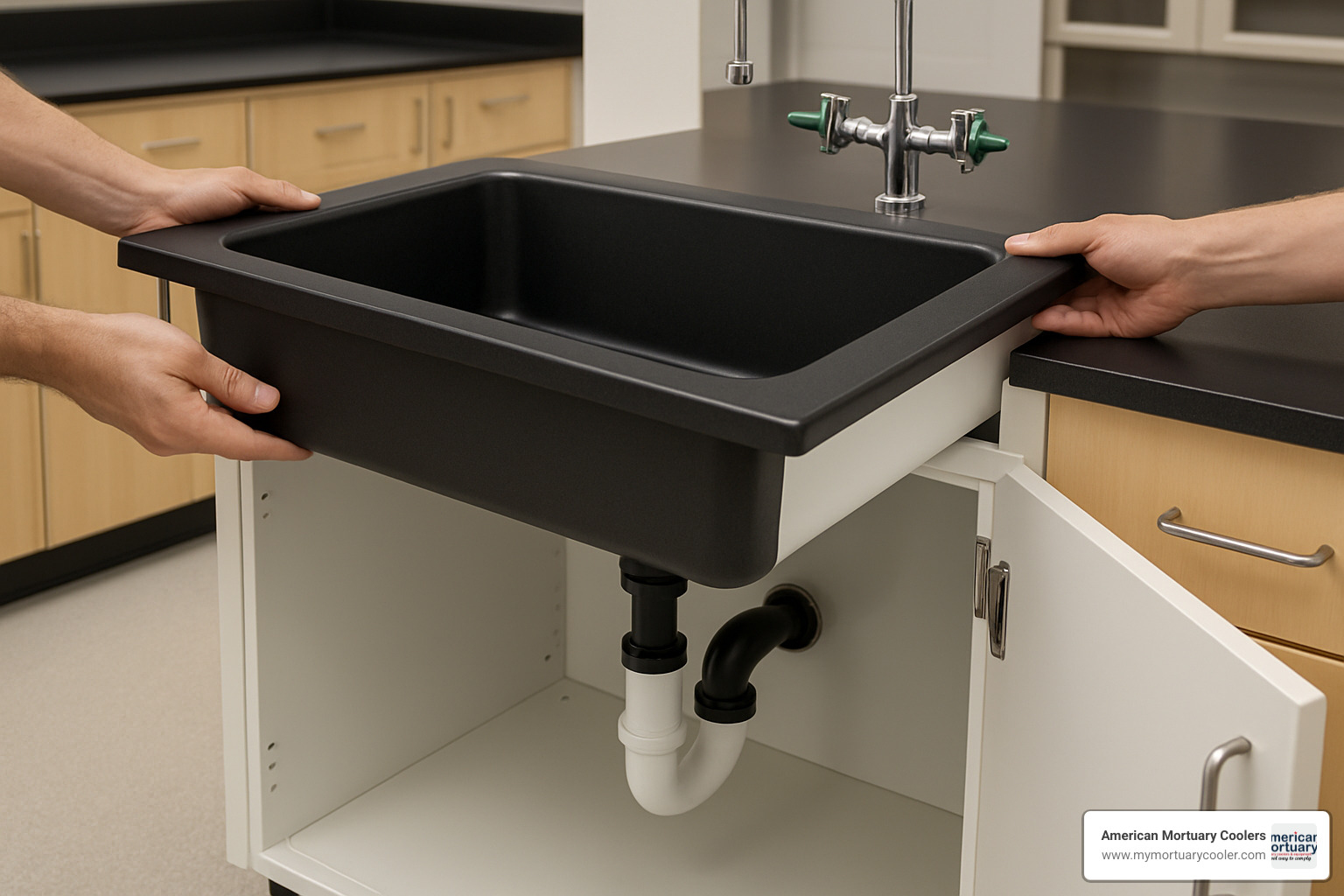 Epoxy resin sink installation in laboratory cabinet - laboratory sink cabinet