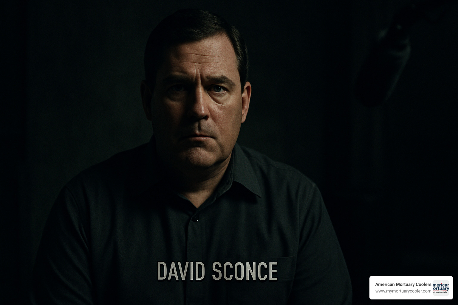 Still from HBO documentary The Mortician showing interview with David Sconce - David Sconce
