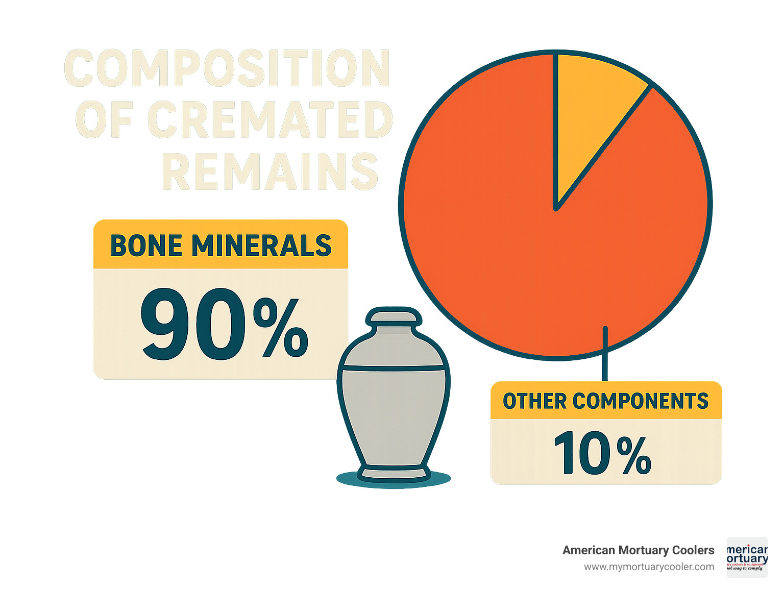Infographic showing the composition of cremated remains with percentages of bone minerals and other components - retort cremation infographic 