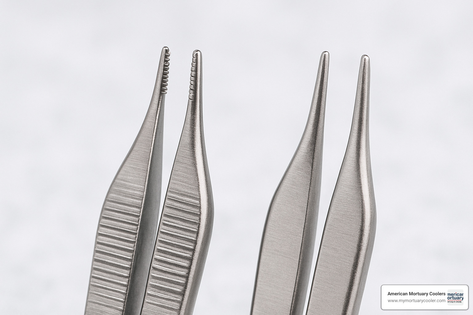Close-up of Adson forcep tips showing toothed and smooth variants - adison forcep