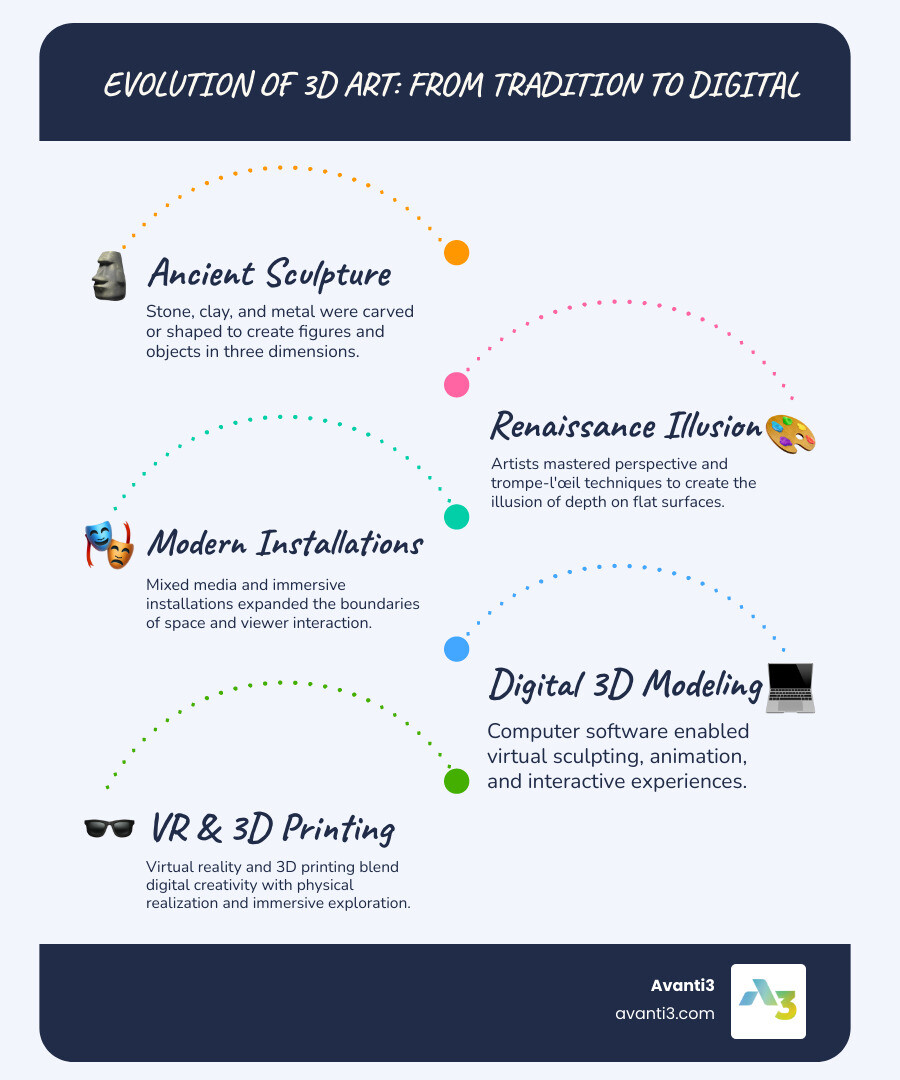 Evolution of 3D Art from Traditional to Digital - 3d art infographic infographic-line-5-steps-blues-accent_colors