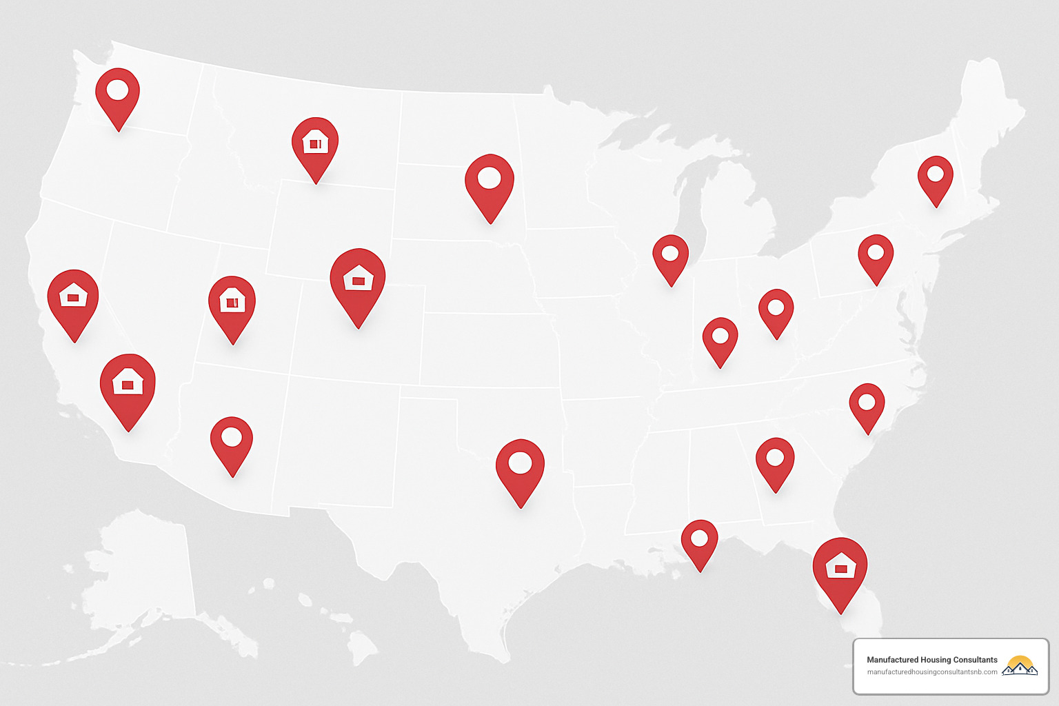 Map showing mobile home listings in various locations - used mobile homes for sale near me to be moved