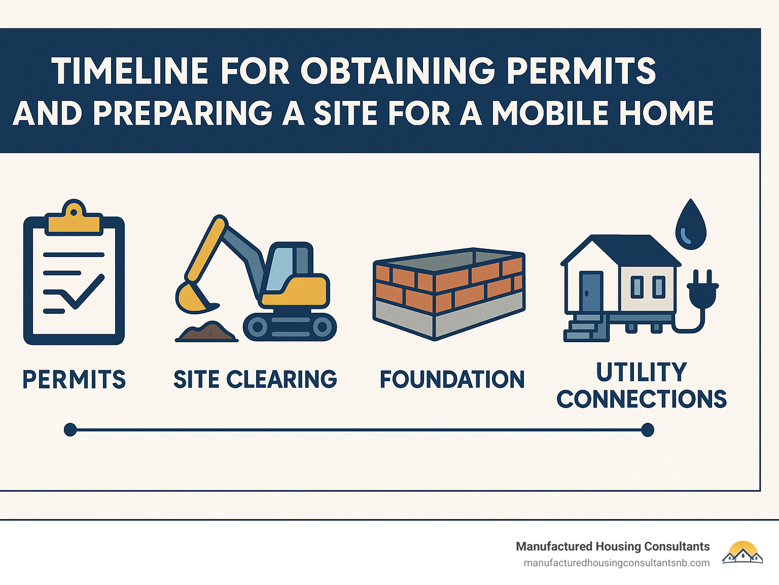 Infographic showing the timeline for obtaining permits and preparing a site for a mobile home - used mobile homes for sale near me to be moved infographic 