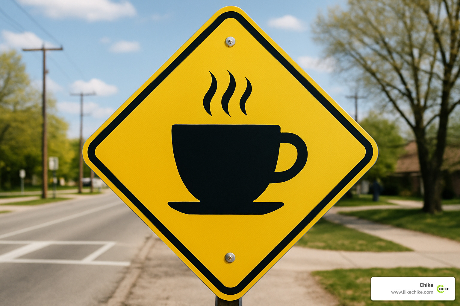 caution sign with coffee cup - coffee for muscle recovery
