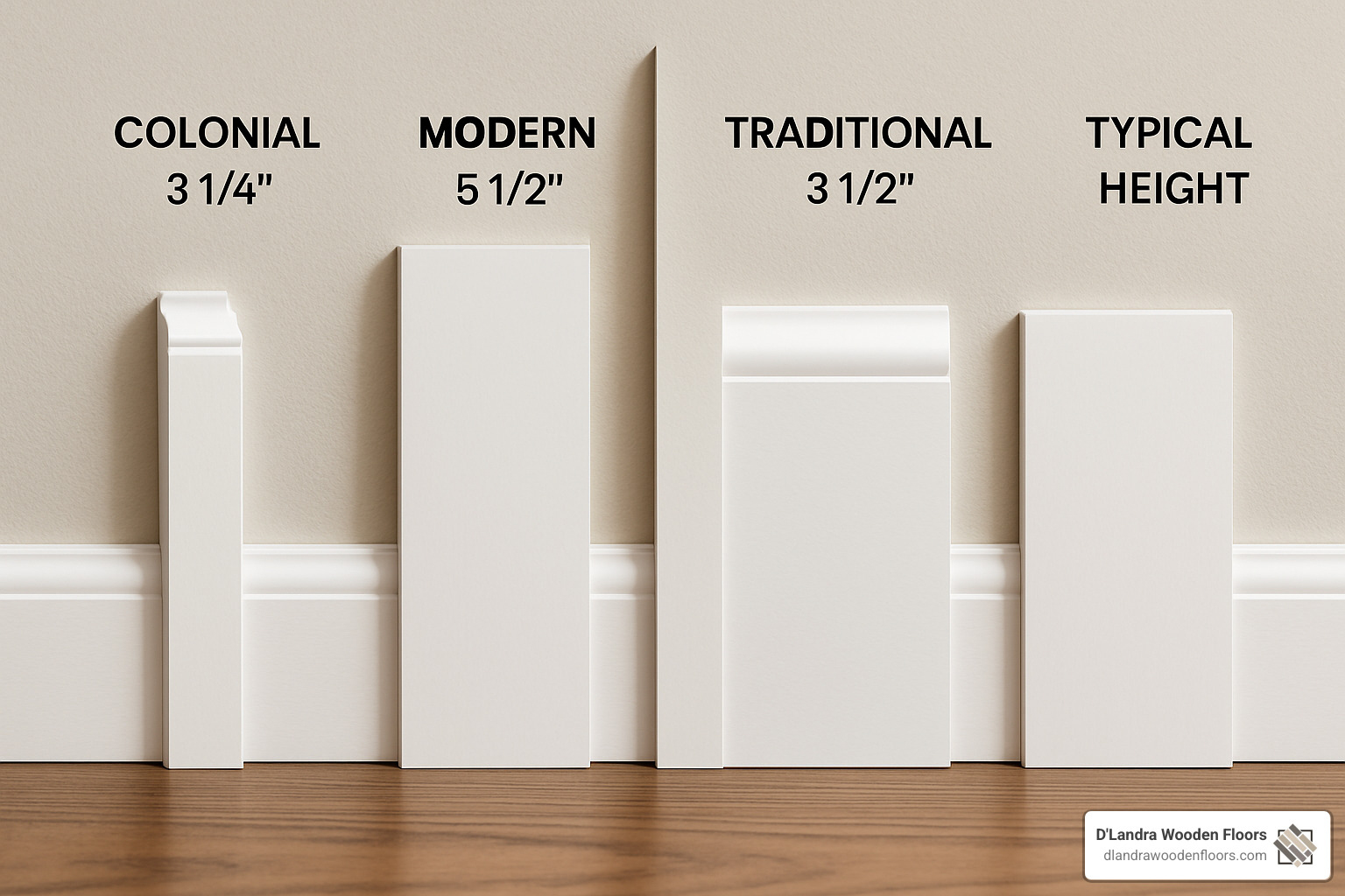 Common baseboard profiles and heights showing modern vs traditional styles - baseboard installation