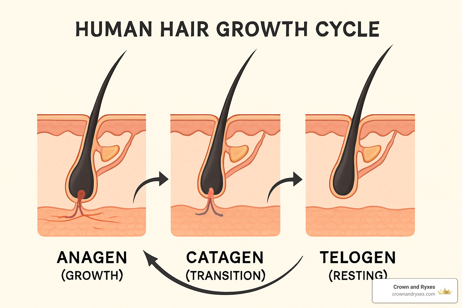hair growth cycle showing anagen, catagen, and telogen phases - restore hair