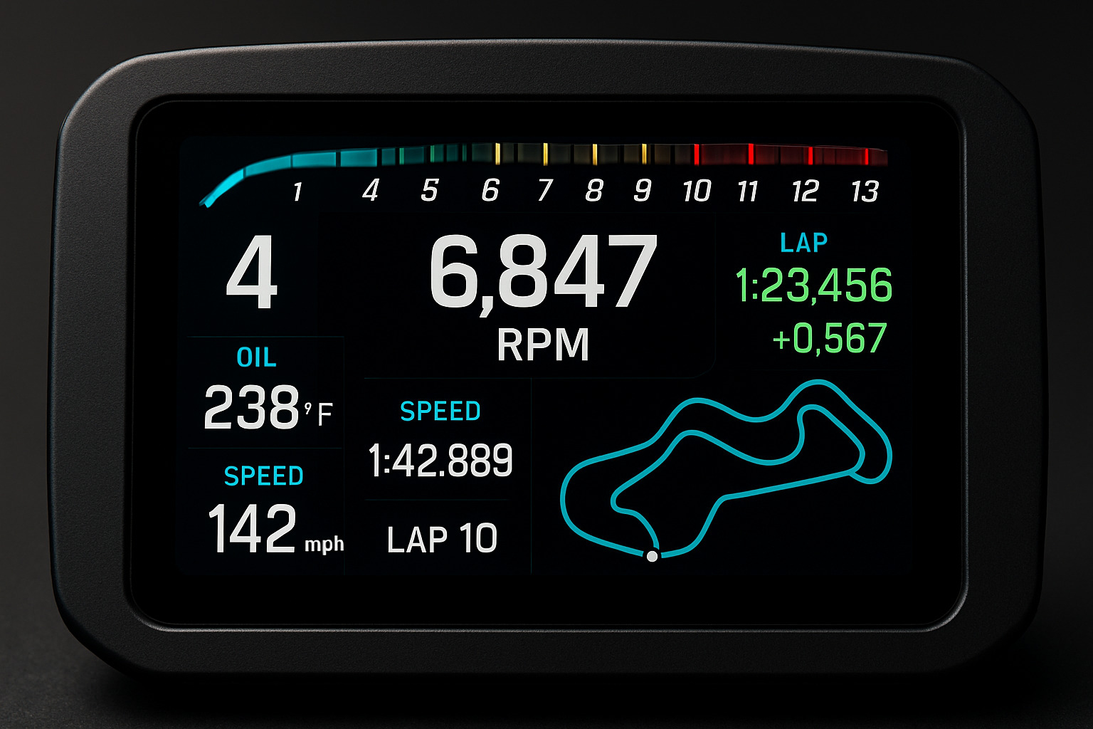 Race car telemetry dashboard showing multiple data streams including engine parameters, track position, and lap times - race car telemetry systems