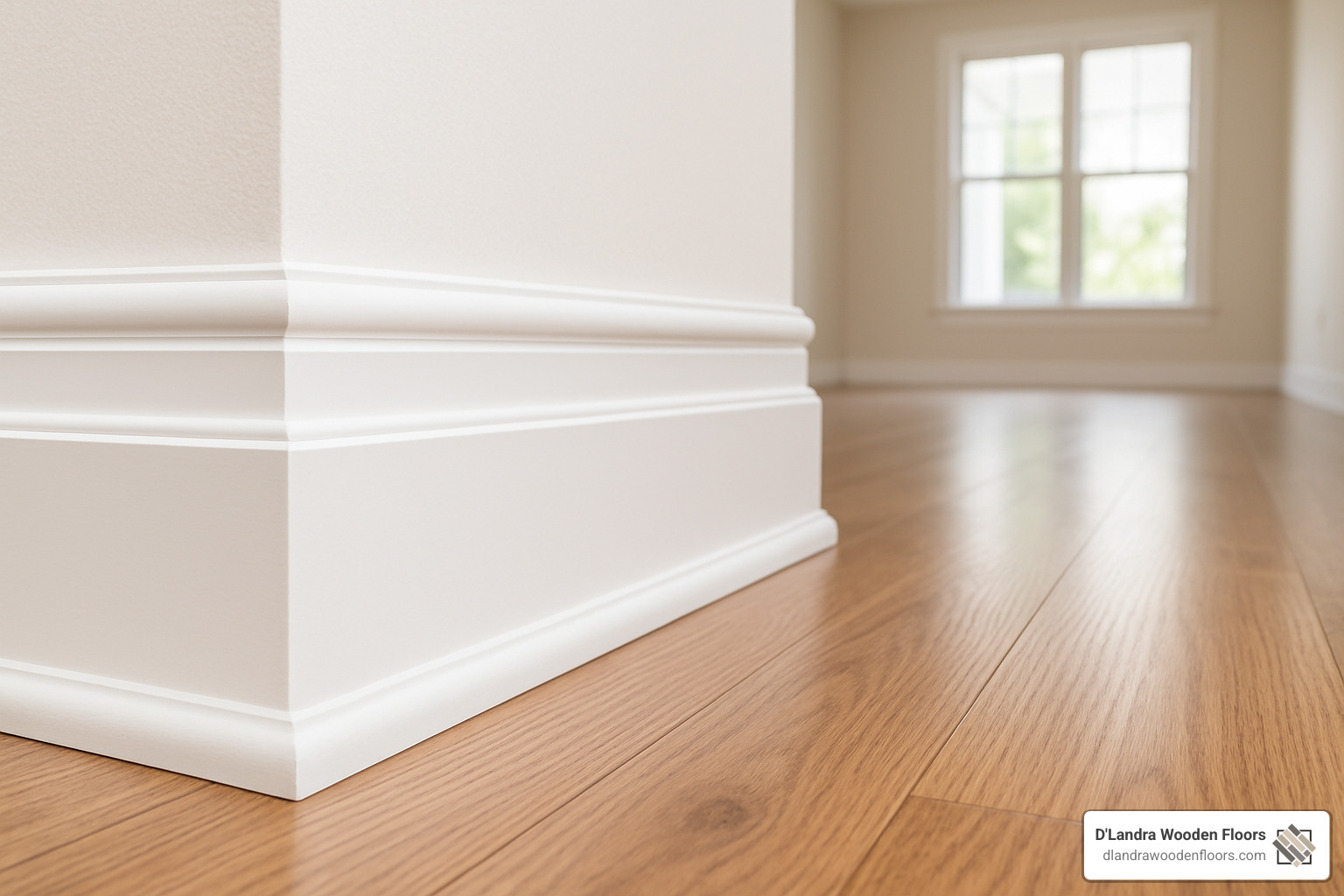 Professional baseboard installation completed with hardwood flooring - baseboard installation