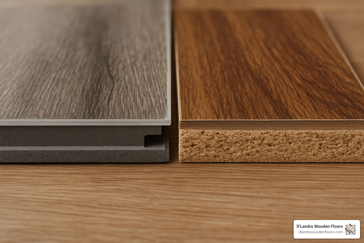 close-up of vinyl plank and laminate flooring layers - Vinyl plank vs laminate
