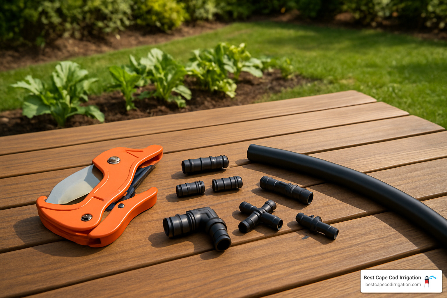 Tools for drip irrigation repairs including cutters, couplers and fittings - drip irrigation maintenance