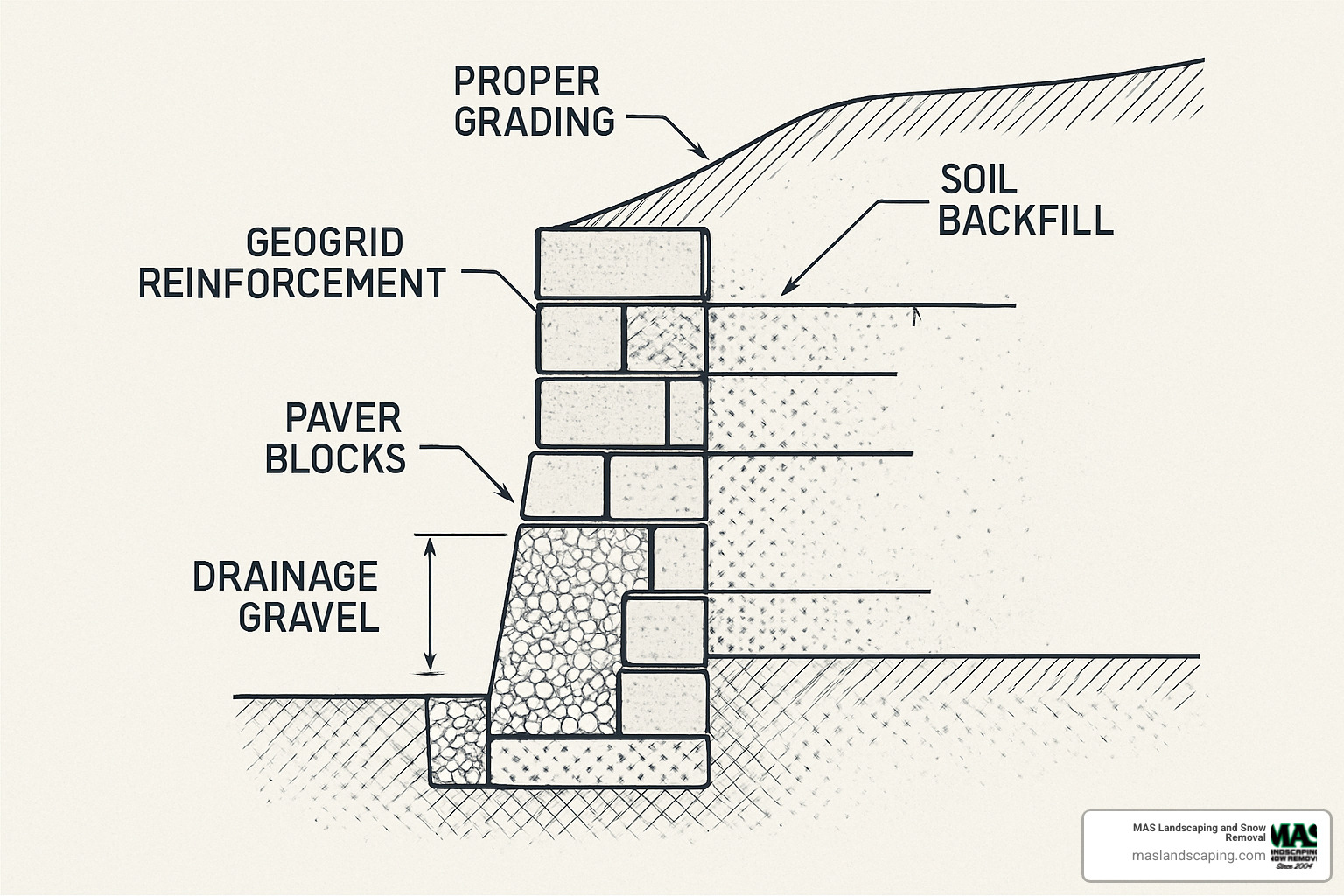 detailed engineering drawing of retaining wall - paver retaining wall