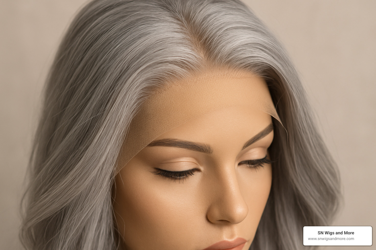 close up of lace front silver wig - silver wigs for women