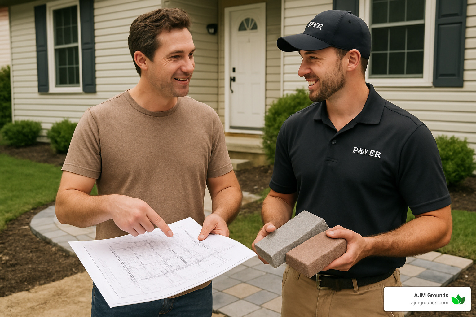 Paver Power: Your Guide to Hiring Walkway Contractors contractor meeting with homeowner to discuss walkway project - walkway paver contractors