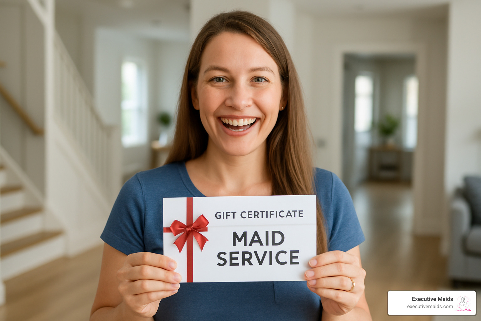 happy recipient of a maid service gift certificate - maid service gift certificate