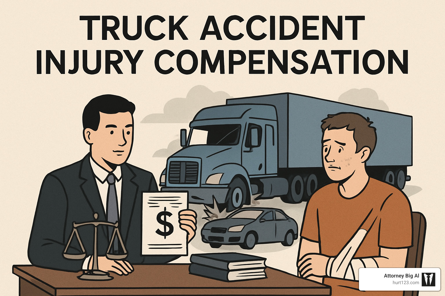 Lawyer negotiating with insurance company representatives - truck accident injury compensation