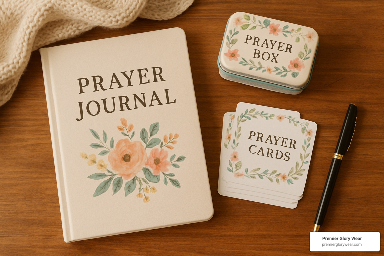 flat-lay of prayer tools on table - Prayer Tools for Moms