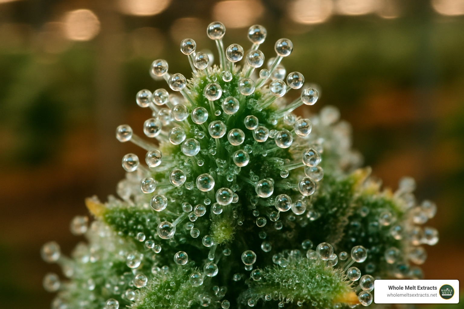 close-up of trichome heads from cannabis plant used in whole melt extraction - whole melt
