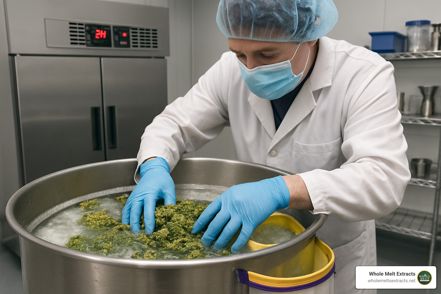 ice water hash extraction process in cold room environment - whole melt