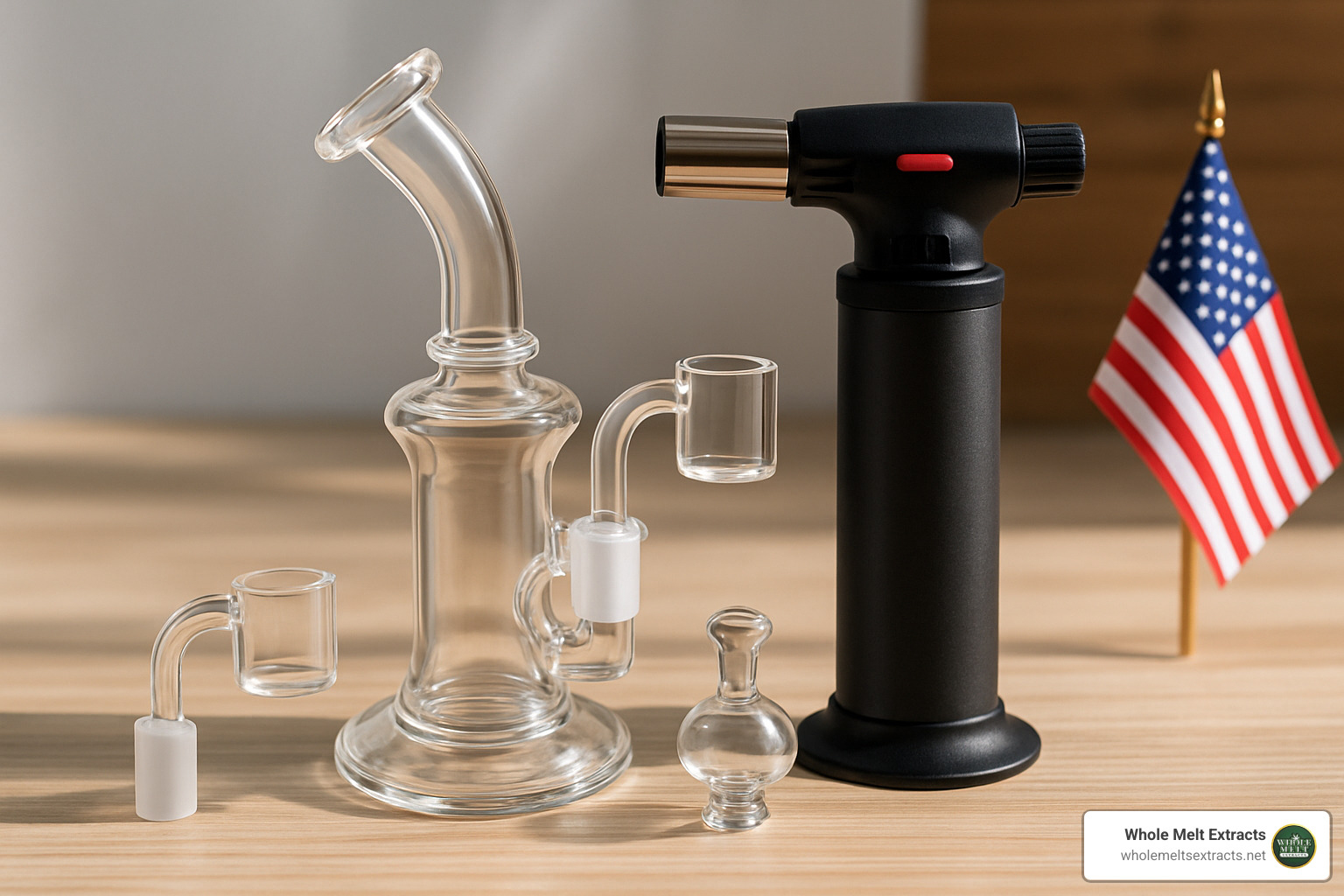 essential dabbing tools including rig, banger, carb cap, and torch - dab wax