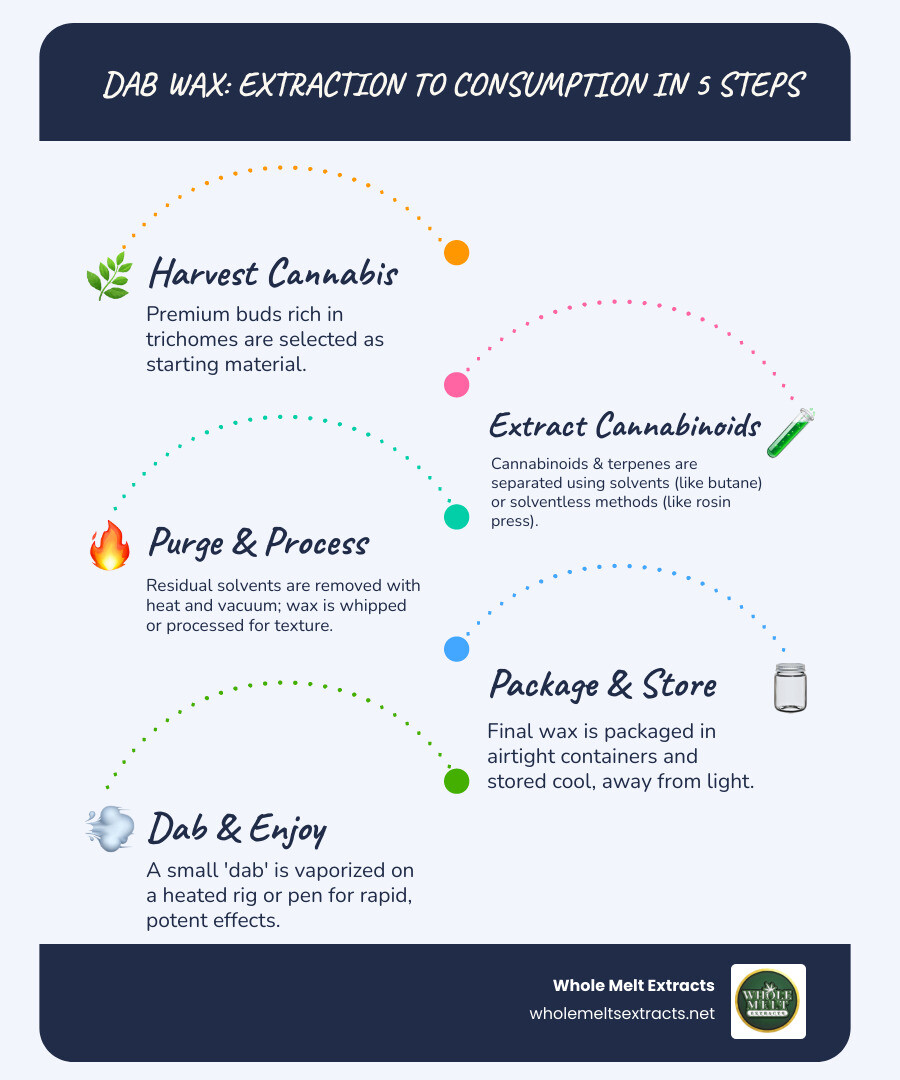 Cannabis concentrate extraction process showing butane extraction, purging, whipping, and final product with equipment needed for consumption - dab wax infographic infographic-line-5-steps-blues-accent_colors