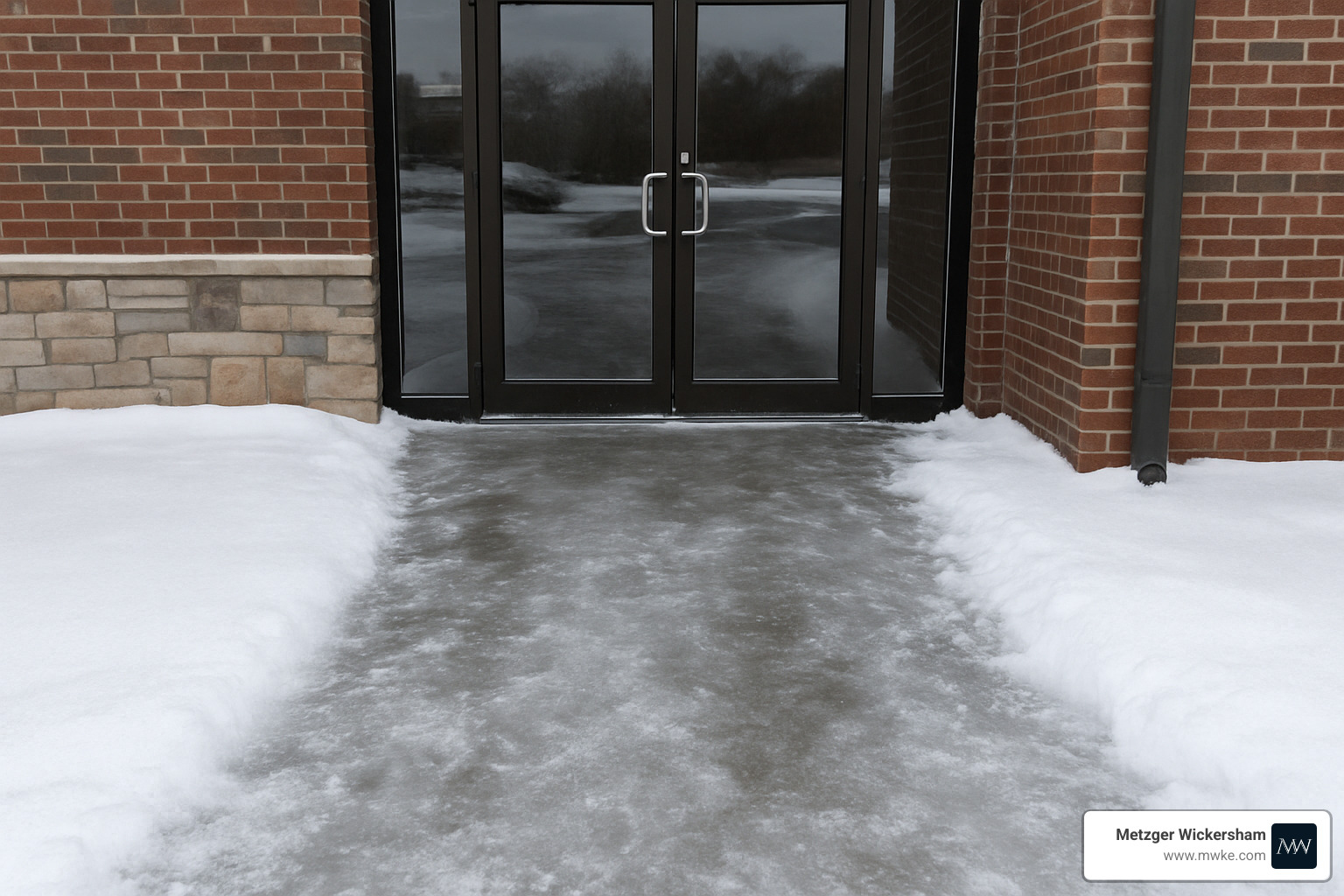 icy storefront entrance with no warning signs - slip and fall injury claim