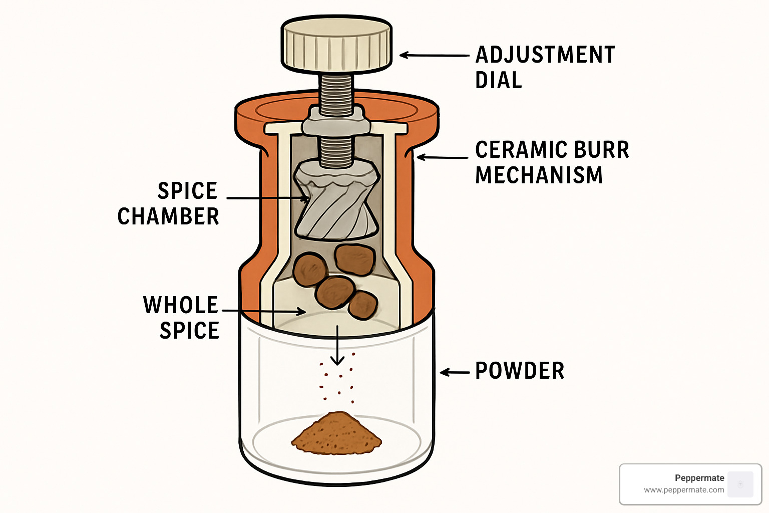 cross-section of ceramic spice grinder - ceramic spice grinders