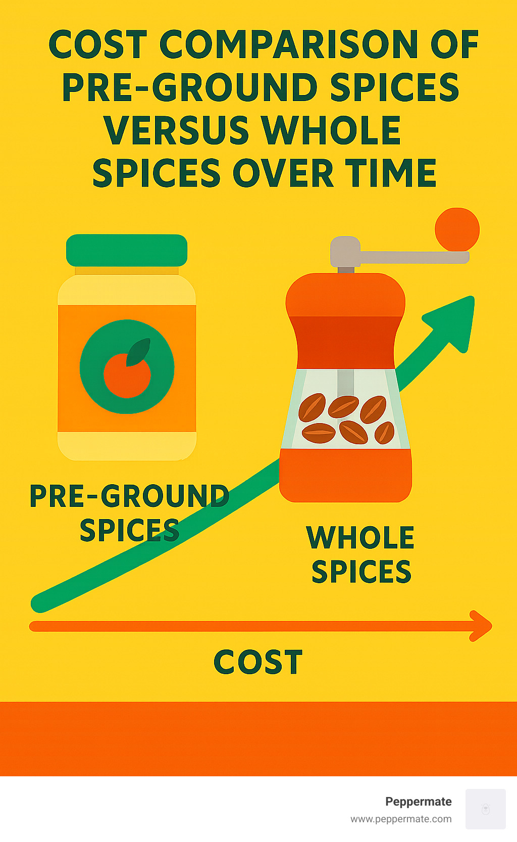 Cost comparison of pre-ground spices versus whole spices over time - ceramic spice grinders infographic 