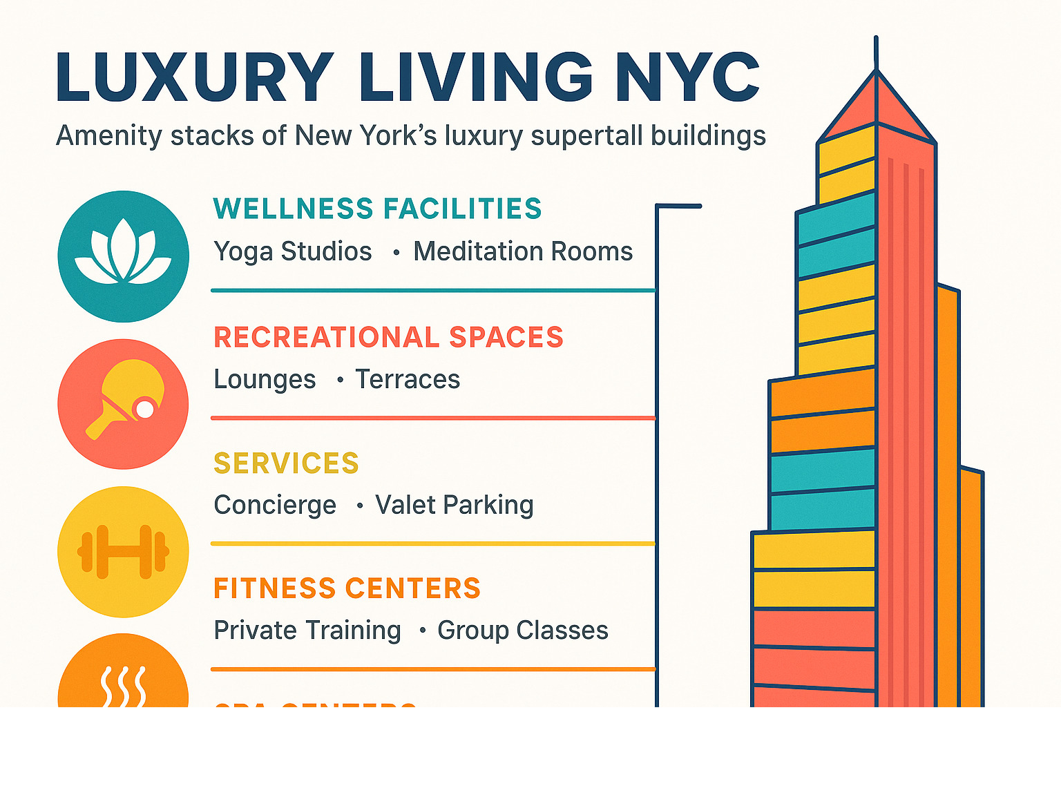 Comprehensive infographic detailing the amenity stacks of New York's luxury supertall buildings, including wellness facilities, recreational spaces, and service offerings - luxury living NYC infographic Comprehensive infographic detailing the amenity stacks of New York's luxury supertall buildings, including wellness facilities, recreational spaces, and service offerings - luxury living NYC infographic