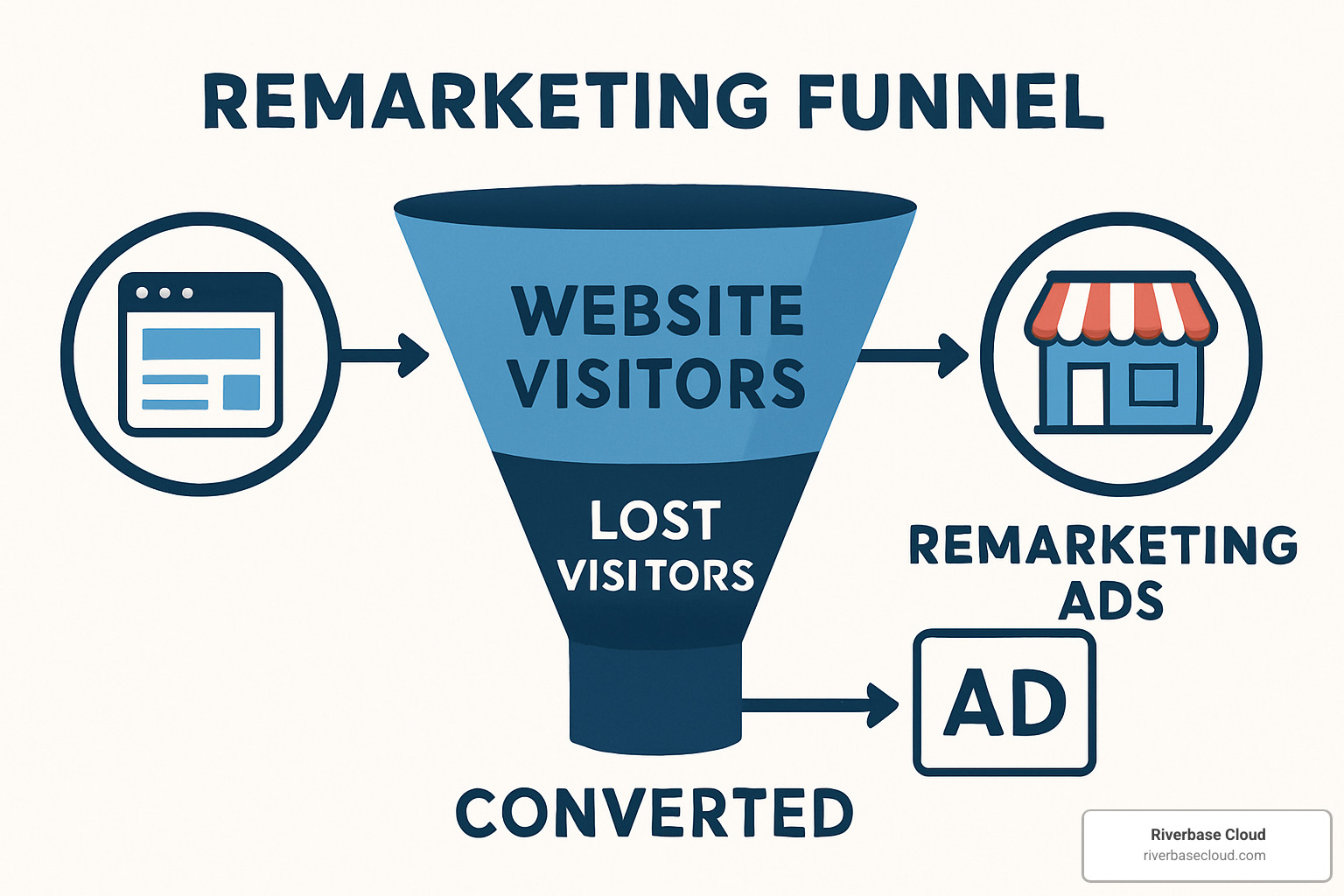 remarketing funnel showing how to recapture lost visitors - PPC for small businesses