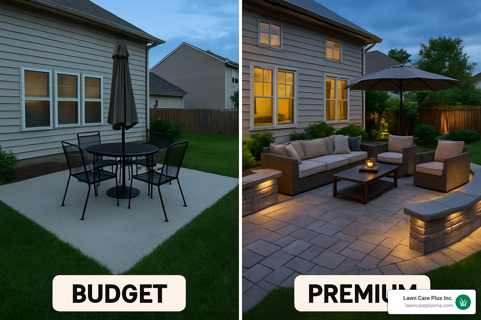 Different patio finishes showing budget vs premium options - landscaping companies canton ma