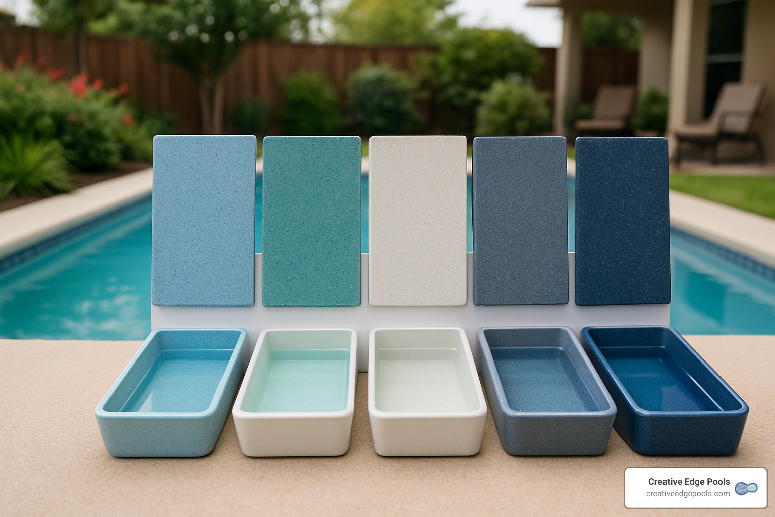 color palette showing various fiberglass pool finishes and how they affect water tone - fiberglass inground pools