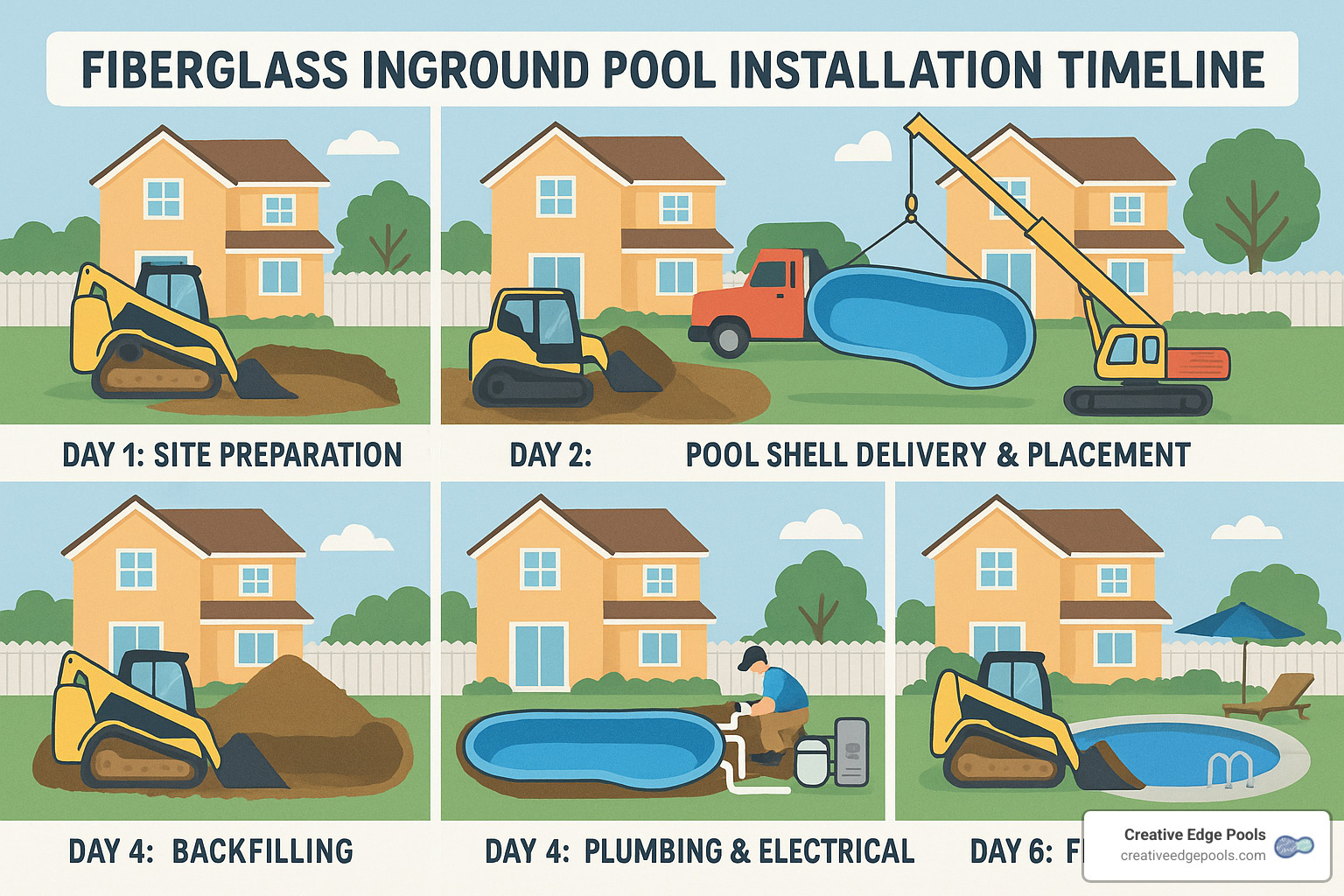 day-by-day installation timeline for fiberglass pools - fiberglass inground pools