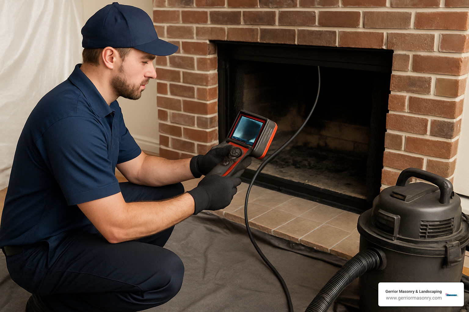 chimney technician using camera inspection equipment - chimney specialists near me