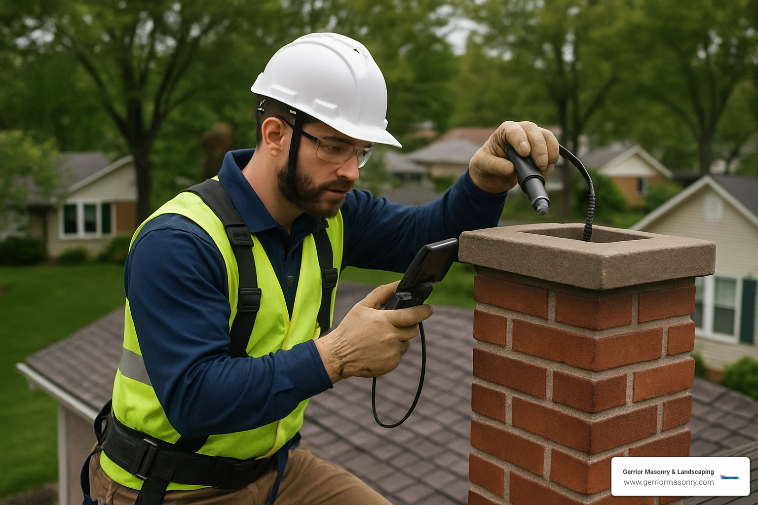 chimney specialist inspecting a chimney with professional equipment - chimney specialists near me