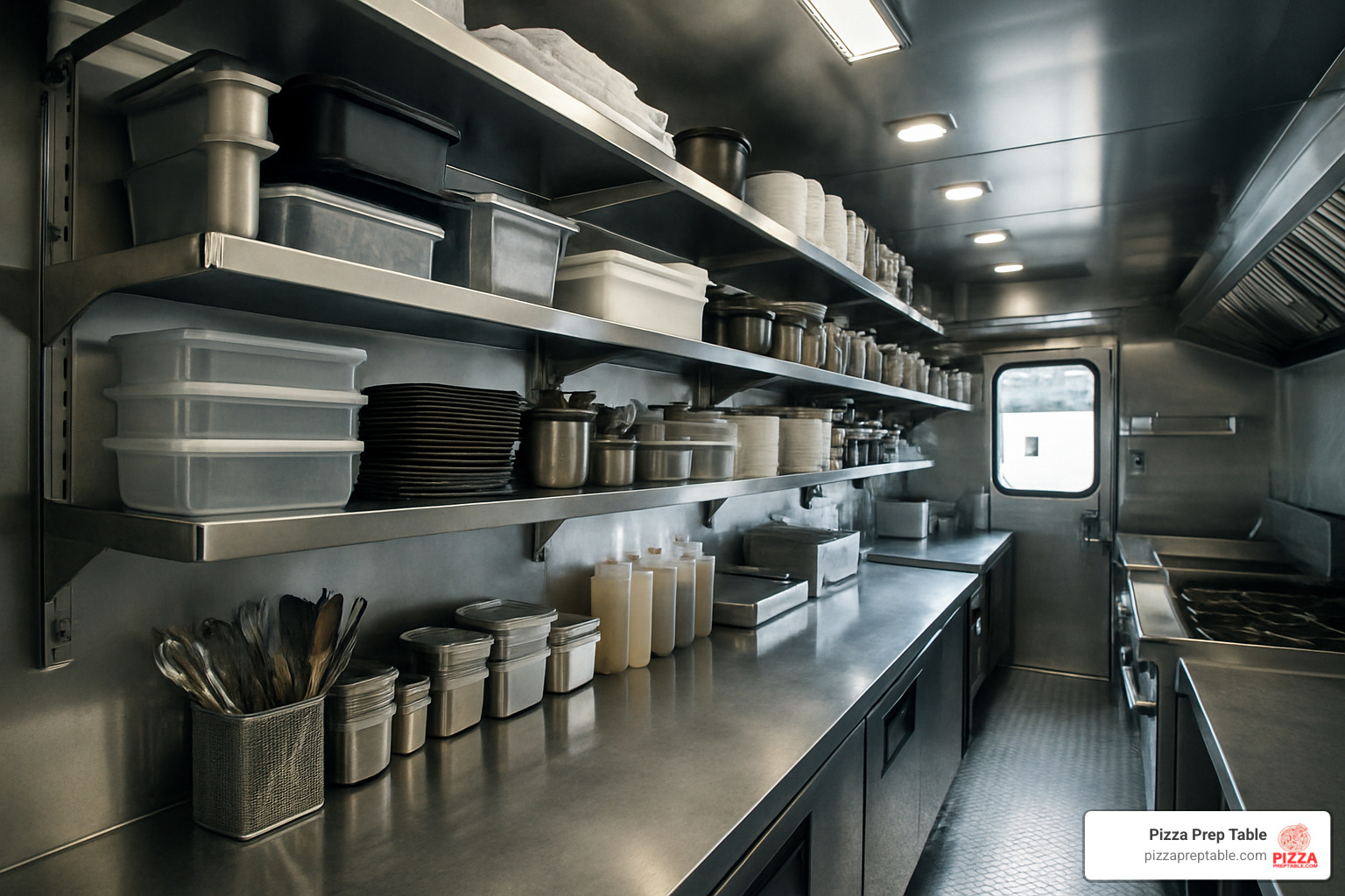overhead storage solutions in food truck - what equipment does a food truck need