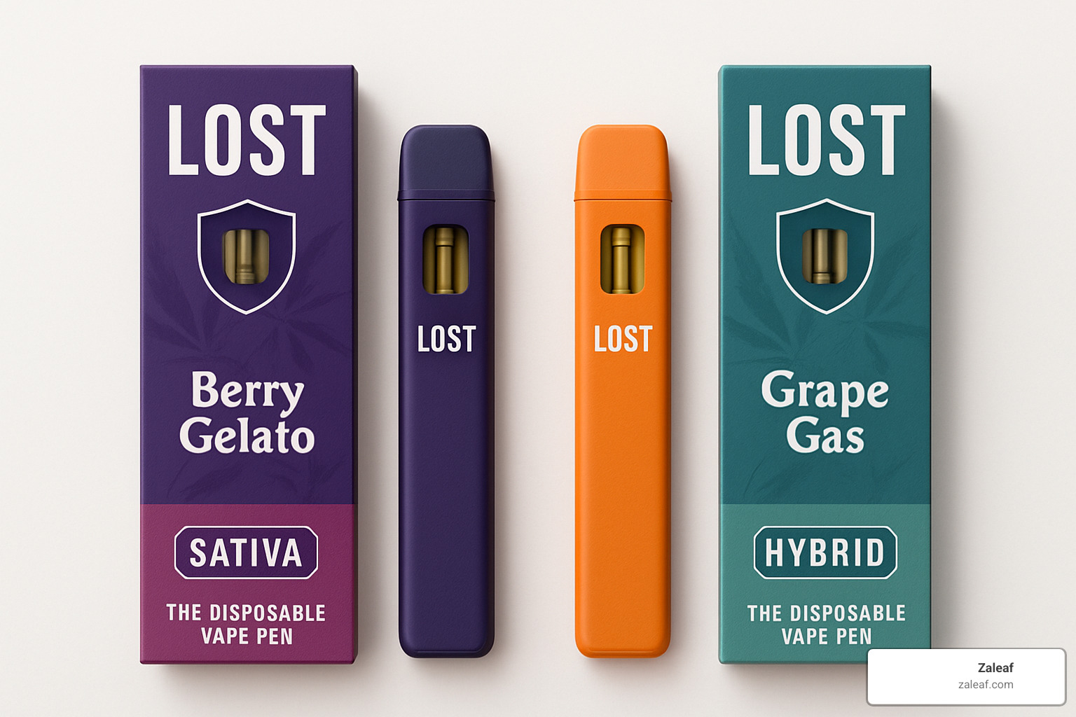 Different Lost THC vape pen strain options showing indica, sativa and hybrid varieties - how to use lost thc vape pen