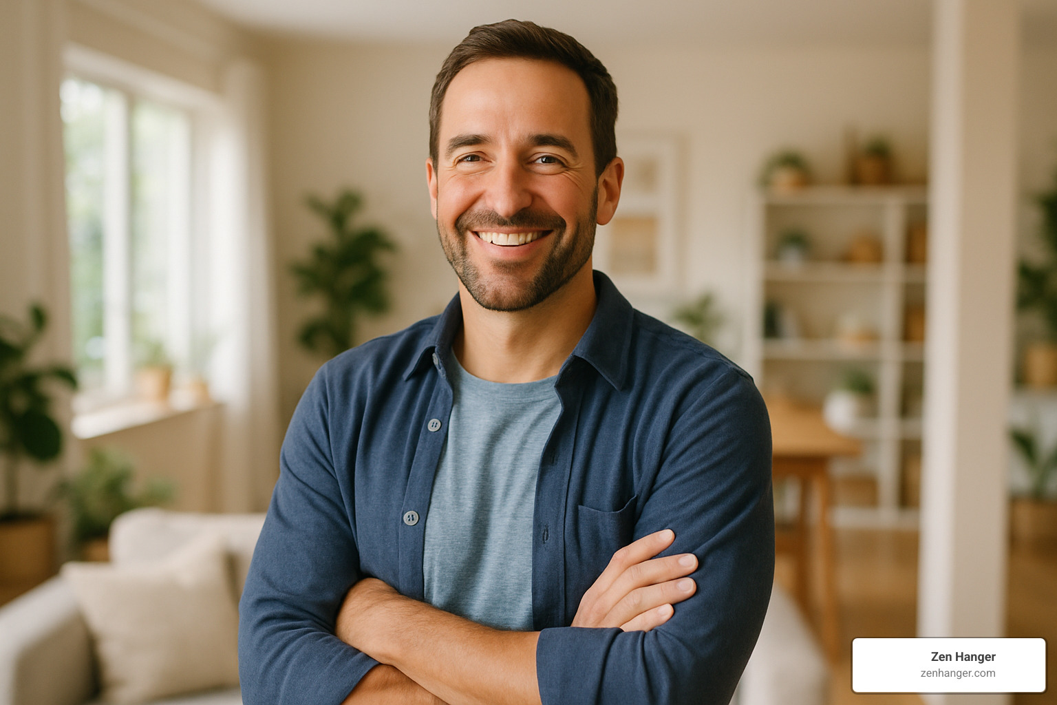 Man confidently smiling representing improved quality of life from proper penis sheath use - penis sheath