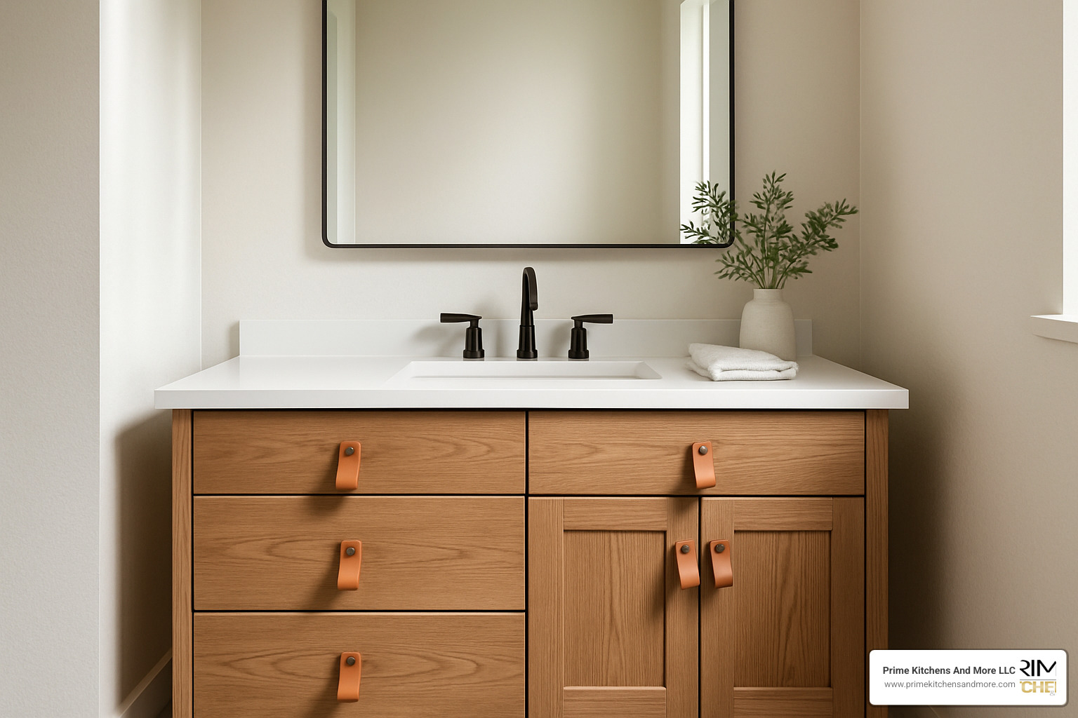 bathroom vanity with leather pulls - bathroom cabinet design ideas