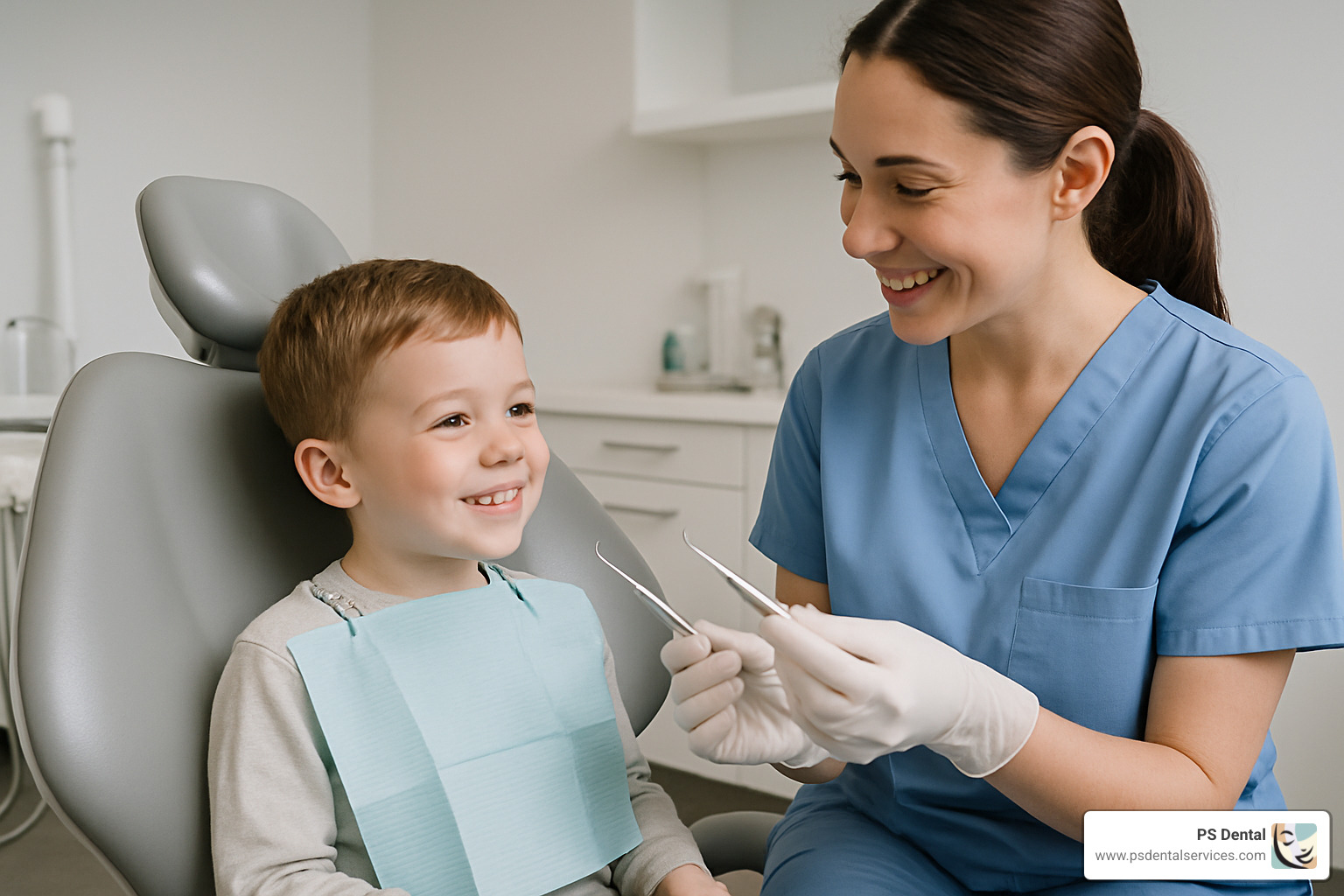 child with dental professional - child dental anxiety solutions