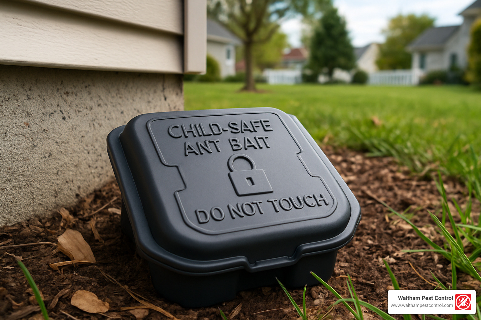 child-safe bait station designed to prevent access by curious fingers - ant control outside house