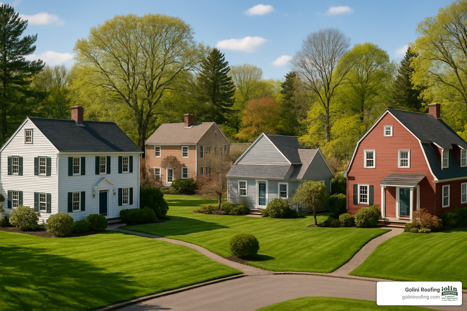 lynnfield neighborhood homes with different roof styles - local roofing company lynnfield ma