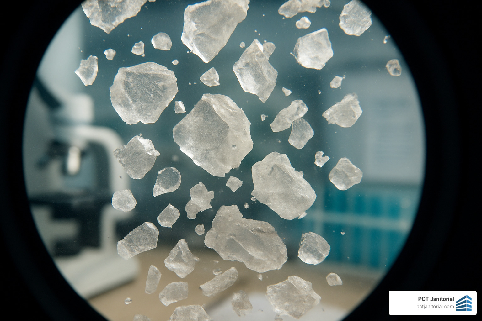 construction dust particles under microscope showing silica hazards - post construction cleaning atlanta