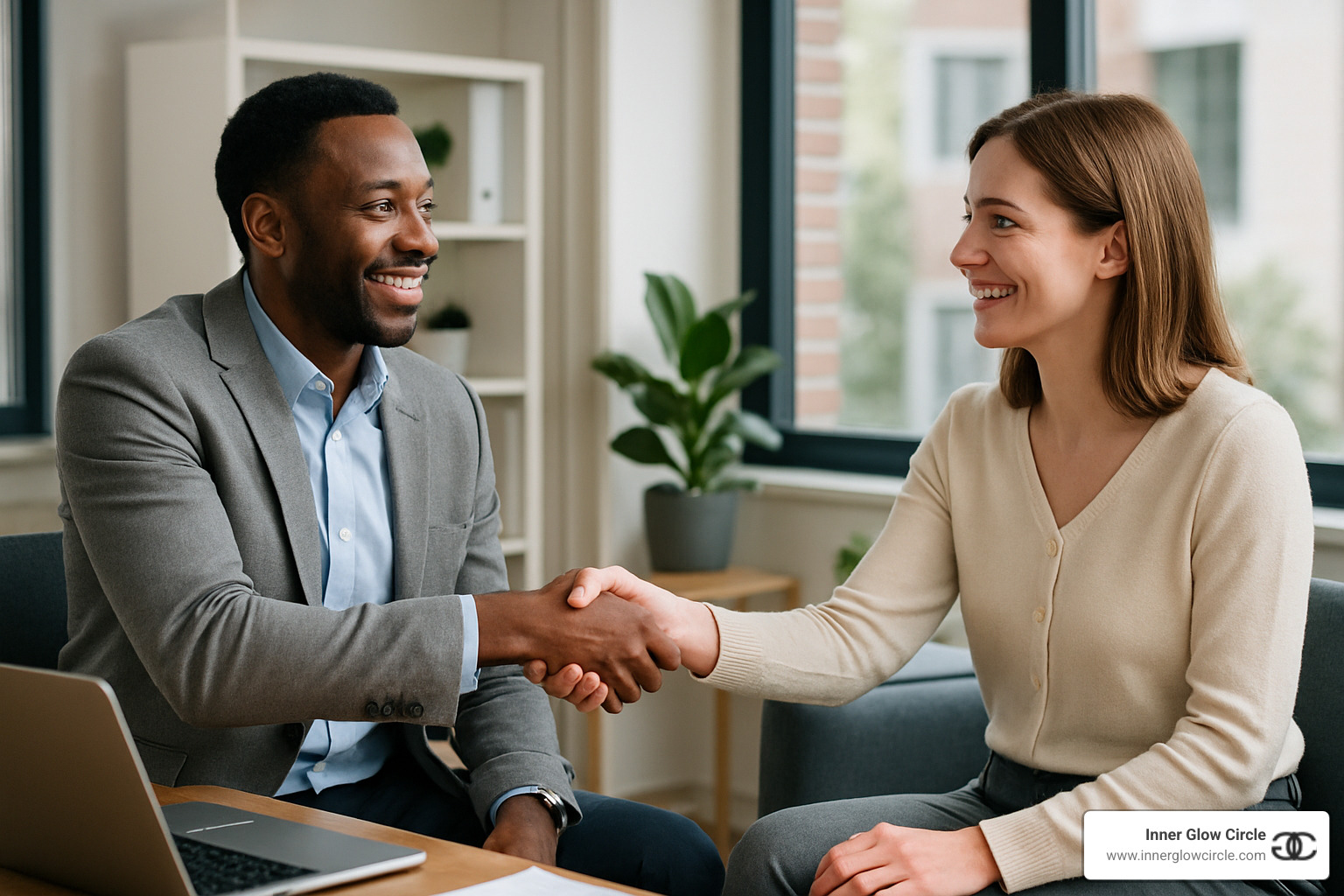 A handshake between a client and coach representing the beginning of a coaching relationship - life coaching for personal growth