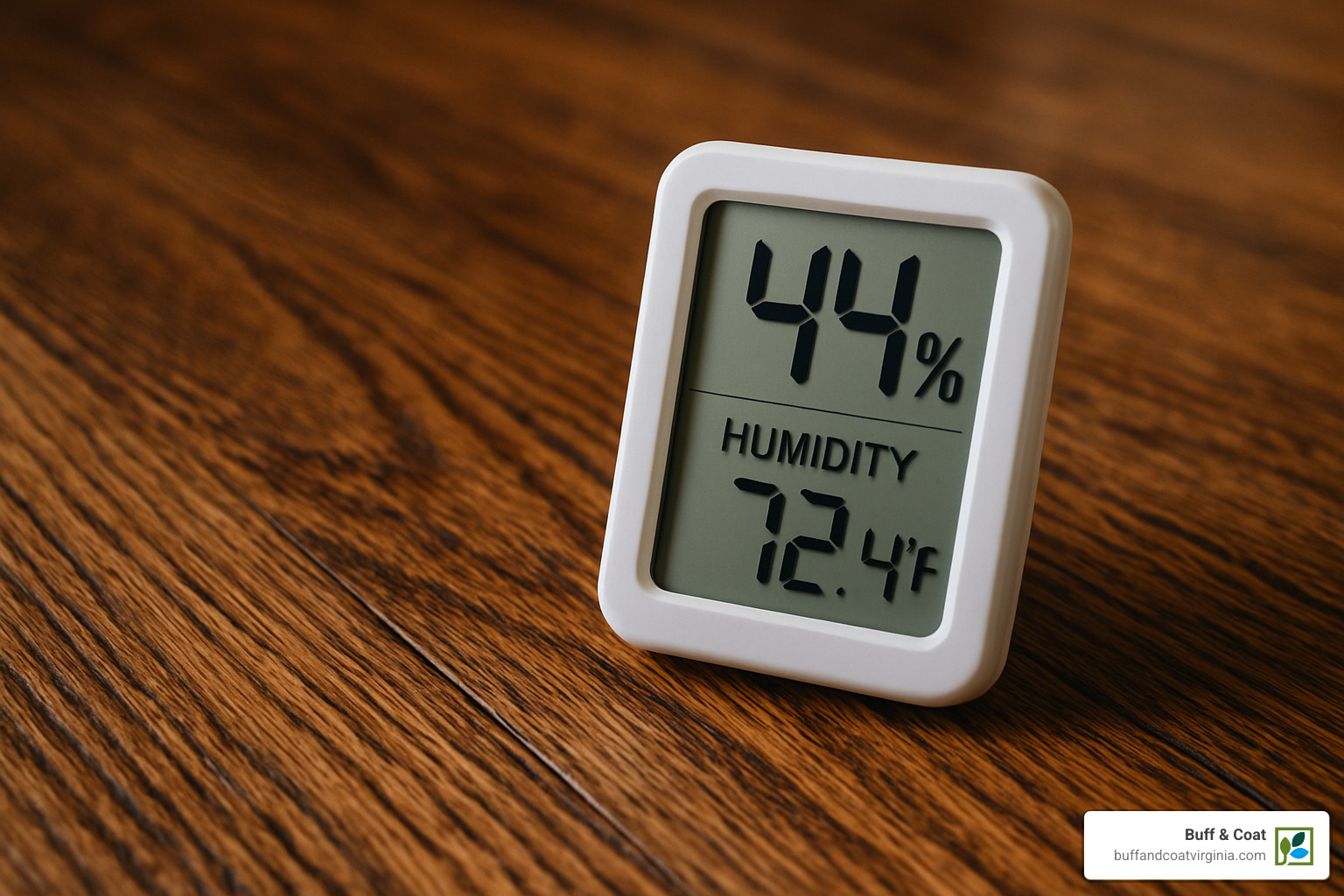 hygrometer measuring humidity levels on hardwood floor - wood floor repair richmond va