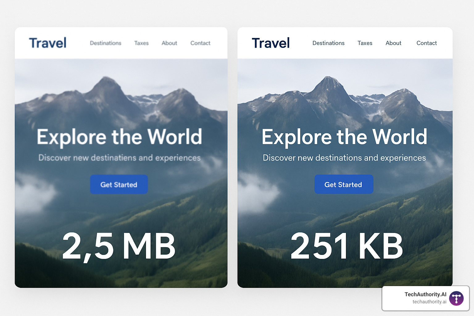 before and after image optimization comparison - WordPress site optimization